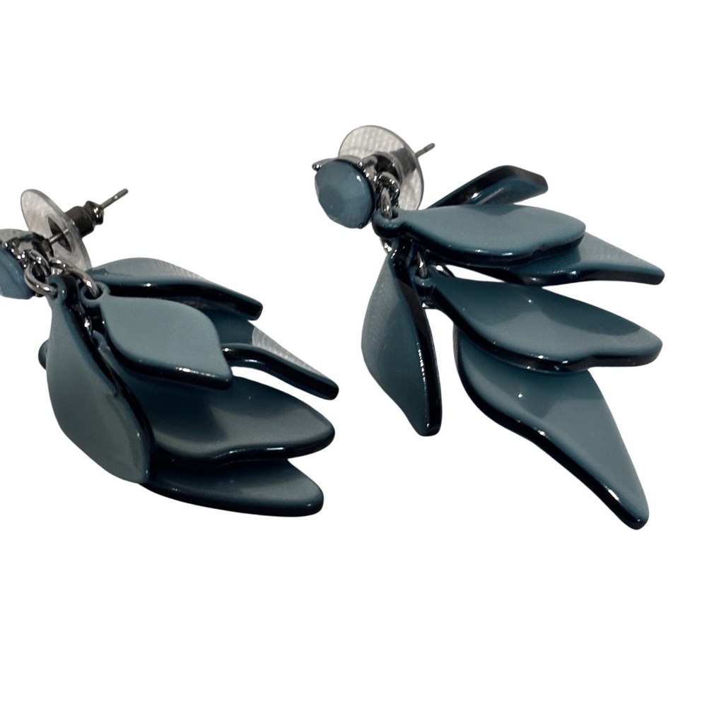 Dusty Blue Layered Leaf Statement Drop Earrings Abstract Moonglow ‎ Petal Post